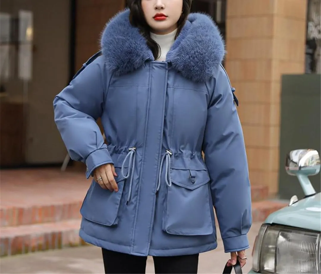 Fjnbbiot Autumn Winter Parkas Thick Cotton Padded Short Coat Female Hooded Zipper Loose Warm Jacket