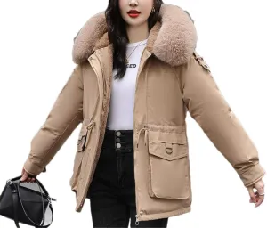 Fjnbbiot Autumn Winter Parkas Thick Cotton Padded Short Coat Female Hooded Zipper Loose Warm Jacket