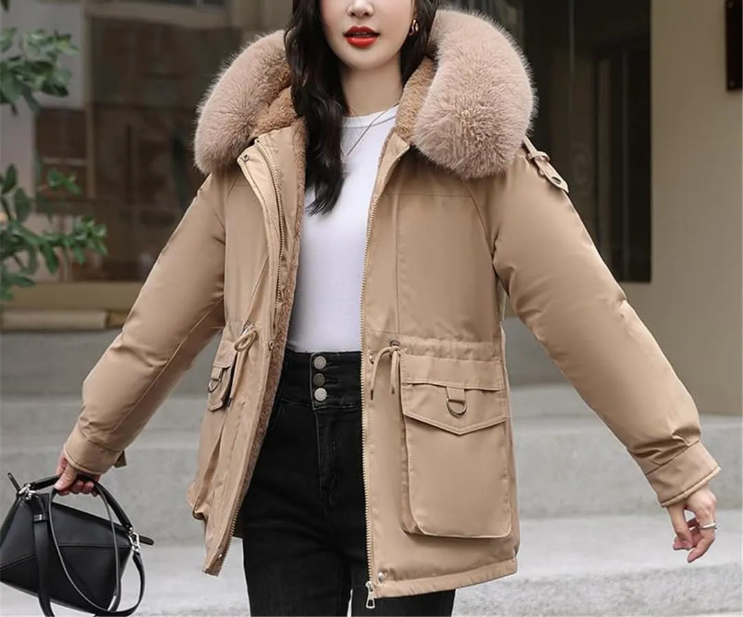 Fjnbbiot Autumn Winter Parkas Thick Cotton Padded Short Coat Female Hooded Zipper Loose Warm Jacket