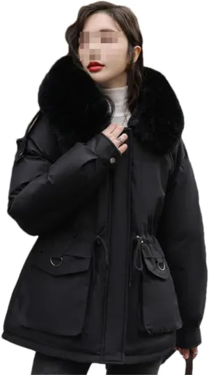 Fjnbbiot Autumn Winter Parkas Thick Cotton Padded Short Coat Female Hooded Zipper Loose Warm Jacket