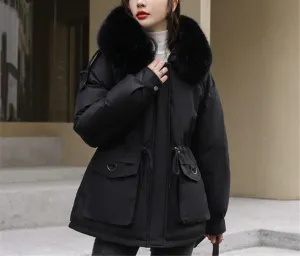 Fjnbbiot Autumn Winter Parkas Thick Cotton Padded Short Coat Female Hooded Zipper Loose Warm Jacket