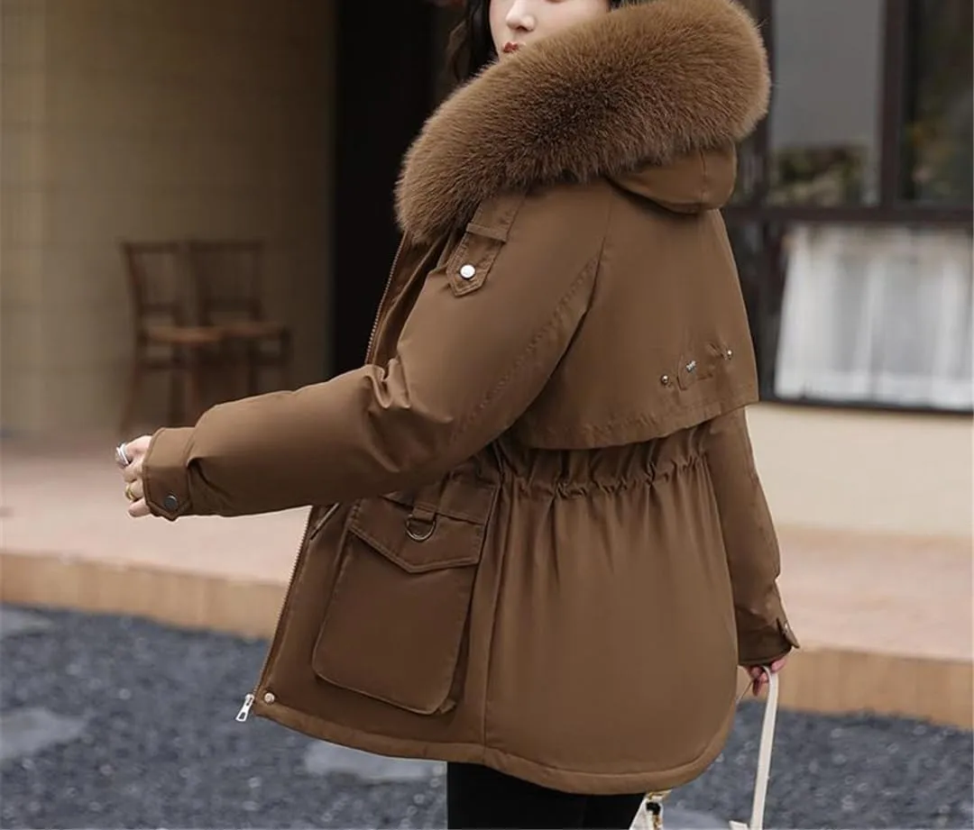 Fjnbbiot Autumn Winter Parkas Thick Cotton Padded Short Coat Female Hooded Zipper Loose Warm Jacket