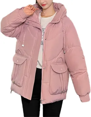 Fjnbbiot Korean Fluffy Hooded Bread Down Jacket Women Winter Thick Loose Casual Warm Cotton Padded Short Coat