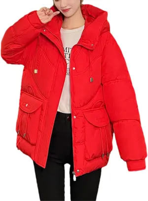 Fjnbbiot Korean Fluffy Hooded Bread Down Jacket Women Winter Thick Loose Casual Warm Cotton Padded Short Coat