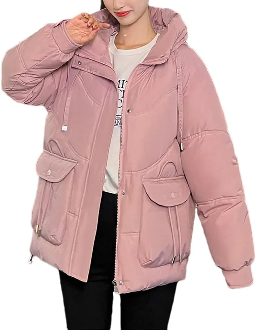 Fjnbbiot Korean Fluffy Hooded Bread Down Jacket Women Winter Thick Loose Casual Warm Cotton Padded Short Coat