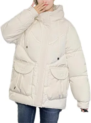 Fjnbbiot Korean Fluffy Hooded Bread Down Jacket Women Winter Thick Loose Casual Warm Cotton Padded Short Coat