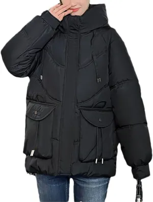 Fjnbbiot Korean Fluffy Hooded Bread Down Jacket Women Winter Thick Loose Casual Warm Cotton Padded Short Coat
