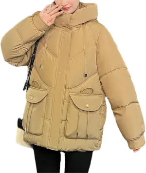 Fjnbbiot Korean Fluffy Hooded Bread Down Jacket Women Winter Thick Loose Casual Warm Cotton Padded Short Coat