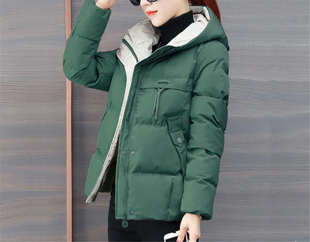 Fjnbbiot Winter Jacket Women Parkas Hooded Thick Down Cotton Padded Parka Short Coat Slim Warm Down Jacket