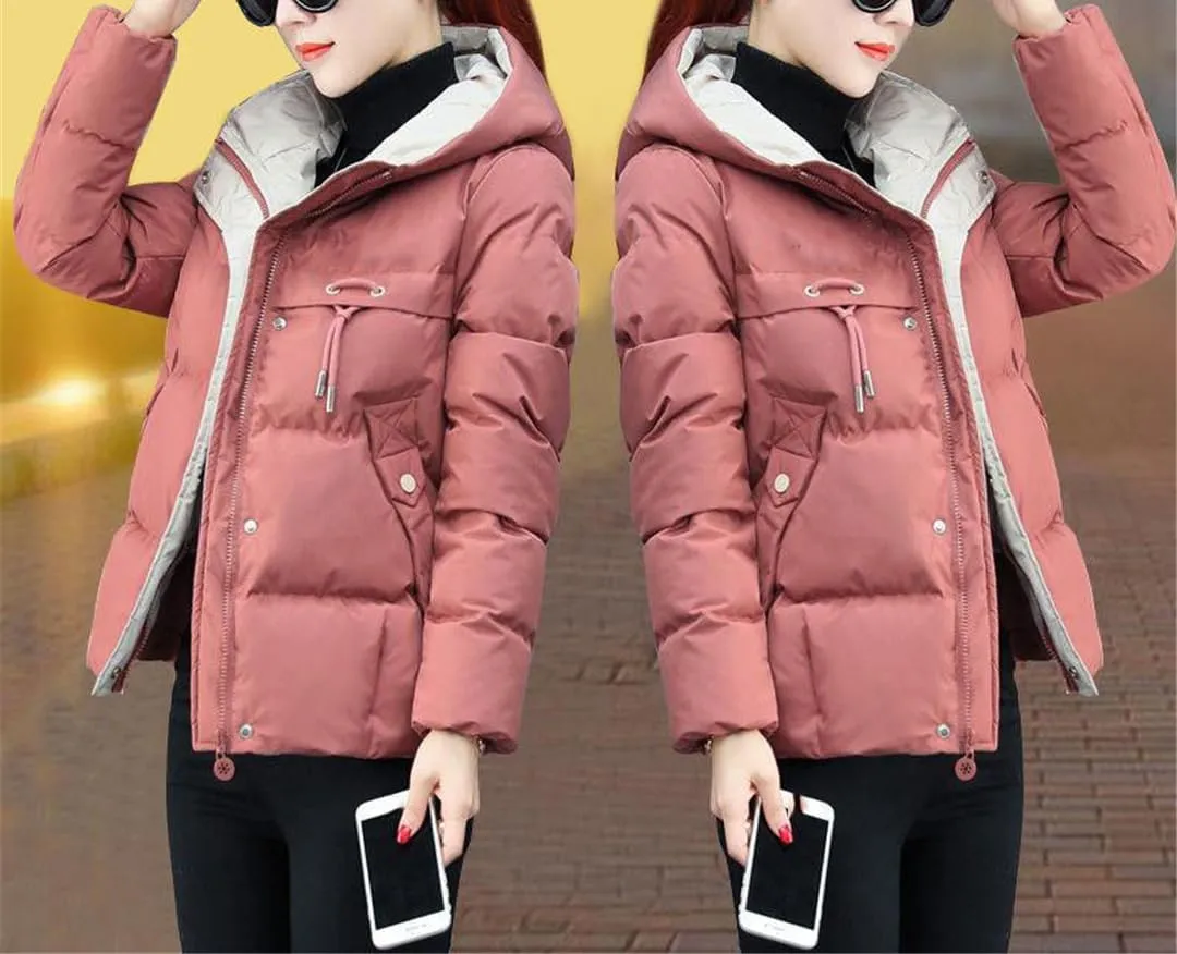 Fjnbbiot Winter Jacket Women Parkas Hooded Thick Down Cotton Padded Parka Short Coat Slim Warm Down Jacket