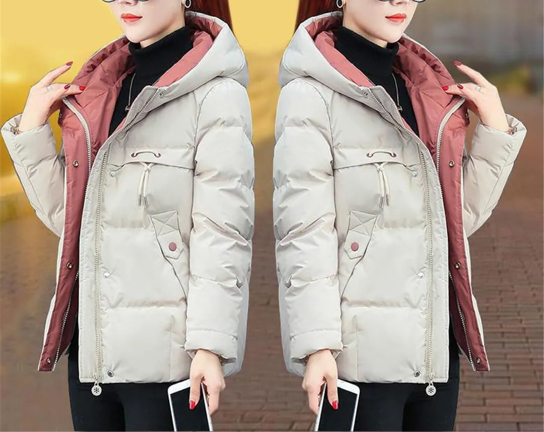 Fjnbbiot Winter Jacket Women Parkas Hooded Thick Down Cotton Padded Parka Short Coat Slim Warm Down Jacket