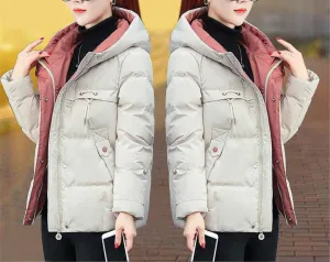 Fjnbbiot Winter Jacket Women Parkas Hooded Thick Down Cotton Padded Parka Short Coat Slim Warm Down Jacket