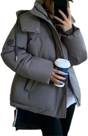 Fjnbbiot Winter Thick Cotton Padded Coat Women Fashion Hooded Long Sleeve Loose Short Jacket Female Overcoat Warm Down Parkas