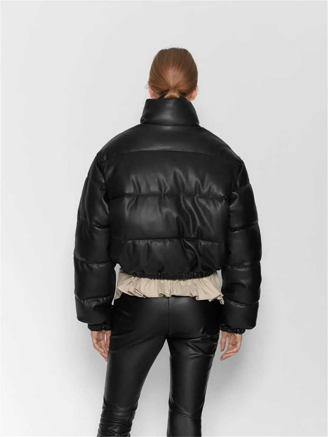 Fjnbbiot Winter Thick Women Short Parkas Warm Fashion PU Leather Bomber Coat Cotton Padded Female Zipper Puffer Down Jacket