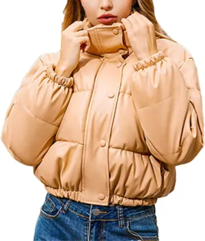 Fjnbbiot Winter Thick Women Short Parkas Warm Fashion PU Leather Bomber Coat Cotton Padded Female Zipper Puffer Down Jacket