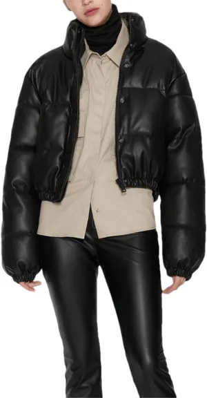 Fjnbbiot Winter Thick Women Short Parkas Warm Fashion PU Leather Bomber Coat Cotton Padded Female Zipper Puffer Down Jacket
