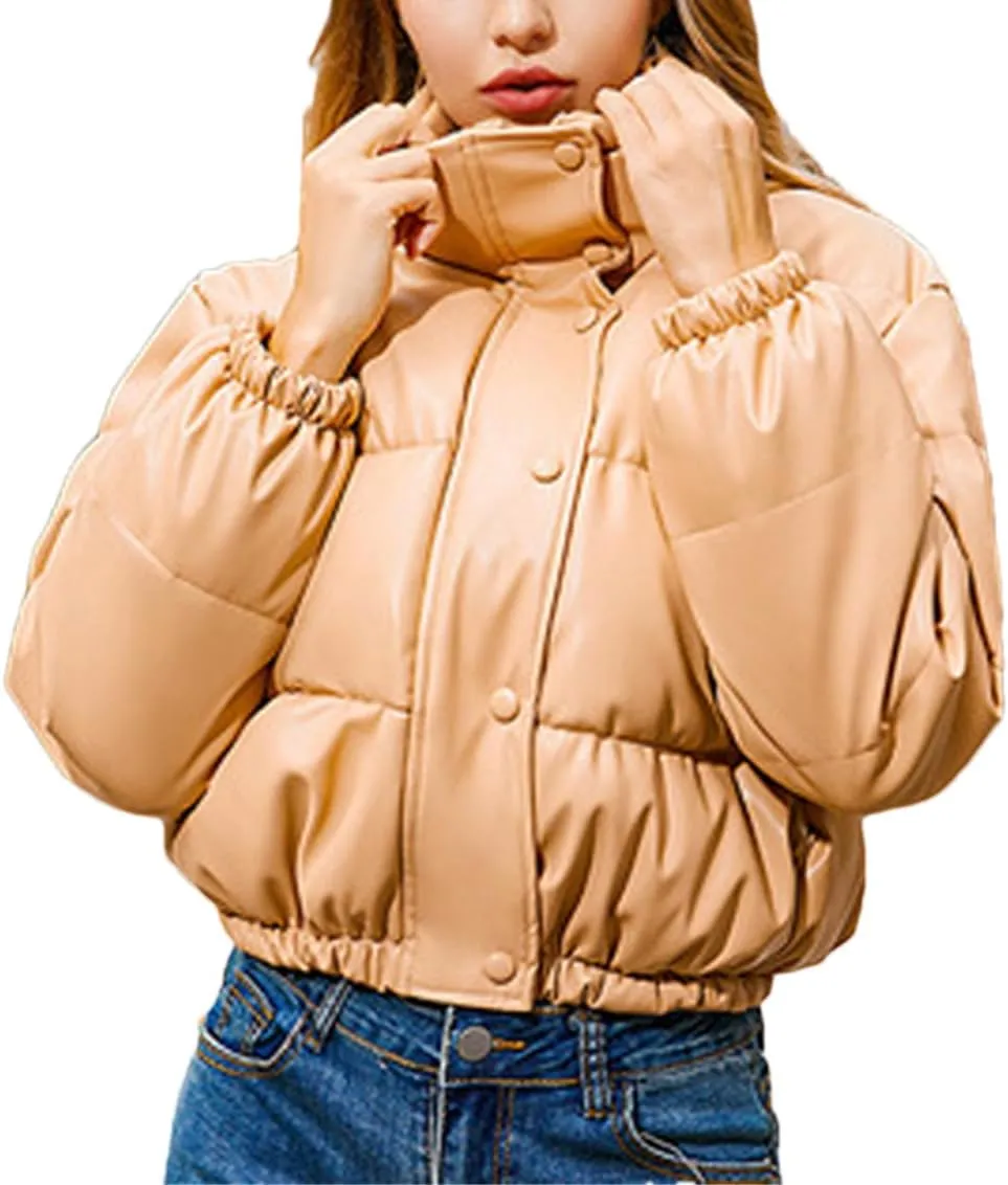 Fjnbbiot Winter Thick Women Short Parkas Warm Fashion PU Leather Bomber Coat Cotton Padded Female Zipper Puffer Down Jacket