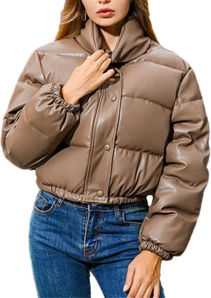 Fjnbbiot Winter Thick Women Short Parkas Warm Fashion PU Leather Bomber Coat Cotton Padded Female Zipper Puffer Down Jacket