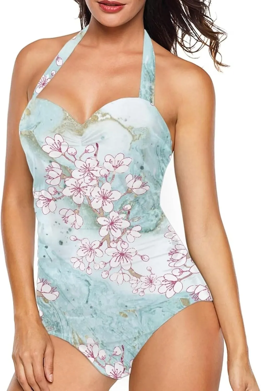 Flashideas One Piece Swimsuit Women Sexy Slim One Piece Swimsuit Tummy Control Bathing Suits V Neck Swimwear