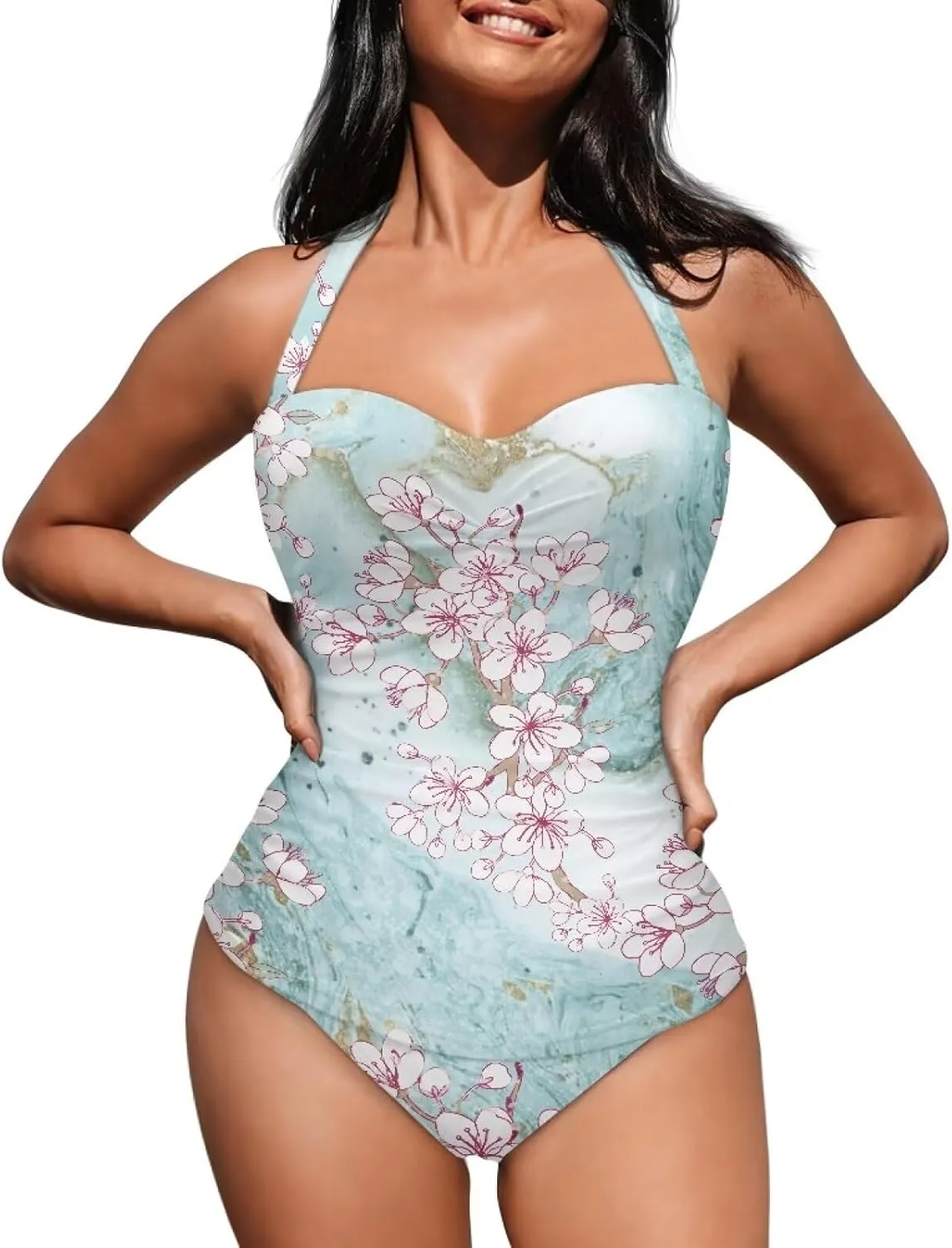 Flashideas One Piece Swimsuit Women Sexy Slim One Piece Swimsuit Tummy Control Bathing Suits V Neck Swimwear