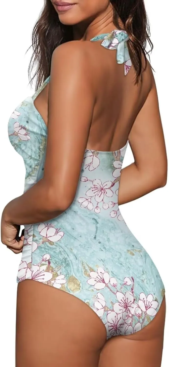 Flashideas One Piece Swimsuit Women Sexy Slim One Piece Swimsuit Tummy Control Bathing Suits V Neck Swimwear