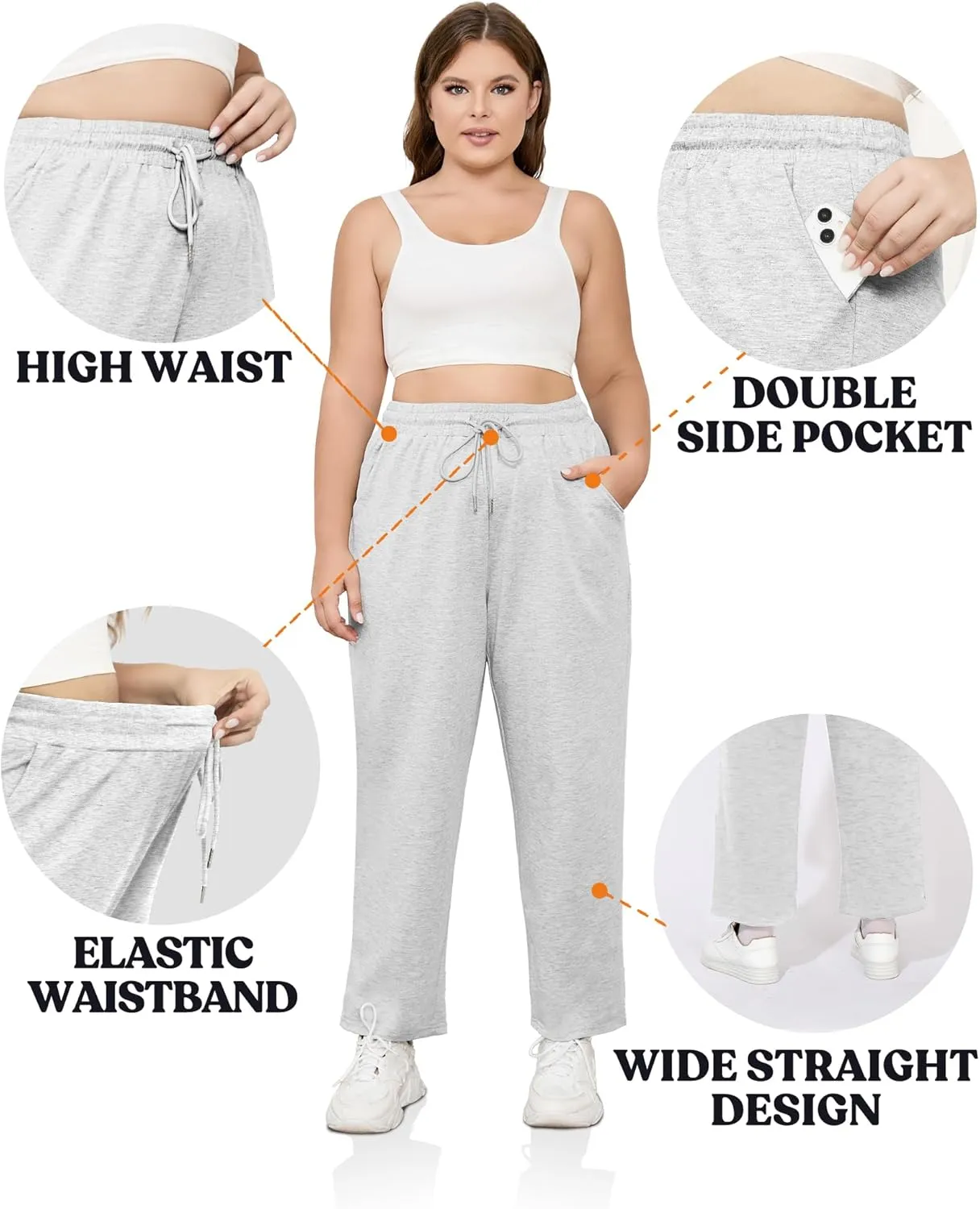 FOREYOND Plus Size Sweatpants for Women Wide Leg Yoga Pants Knit Workout Pants with Drawstring Pull-on Stretch Fabric