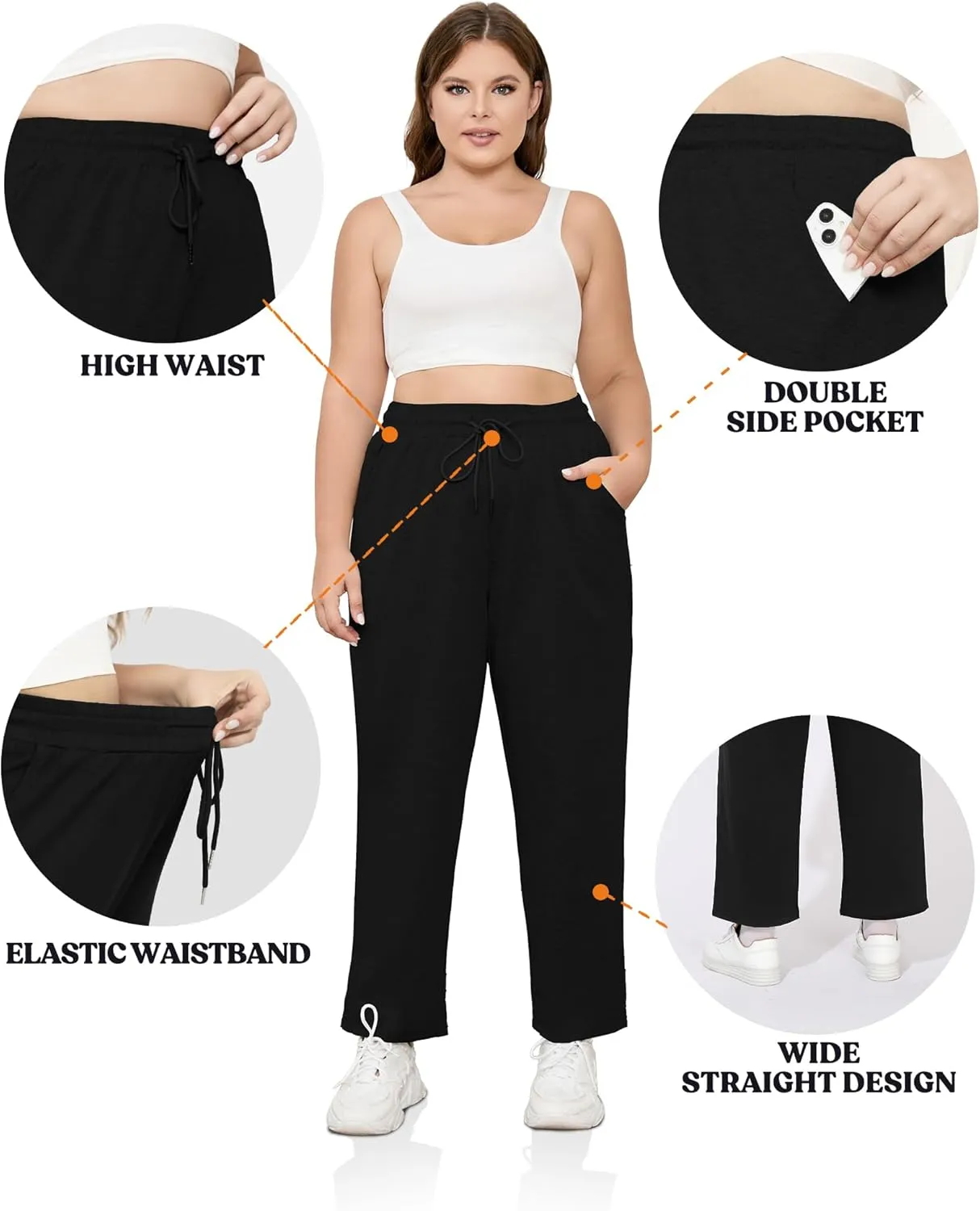 FOREYOND Plus Size Sweatpants for Women Wide Leg Yoga Pants Knit Workout Pants with Drawstring Pull-on Stretch Fabric
