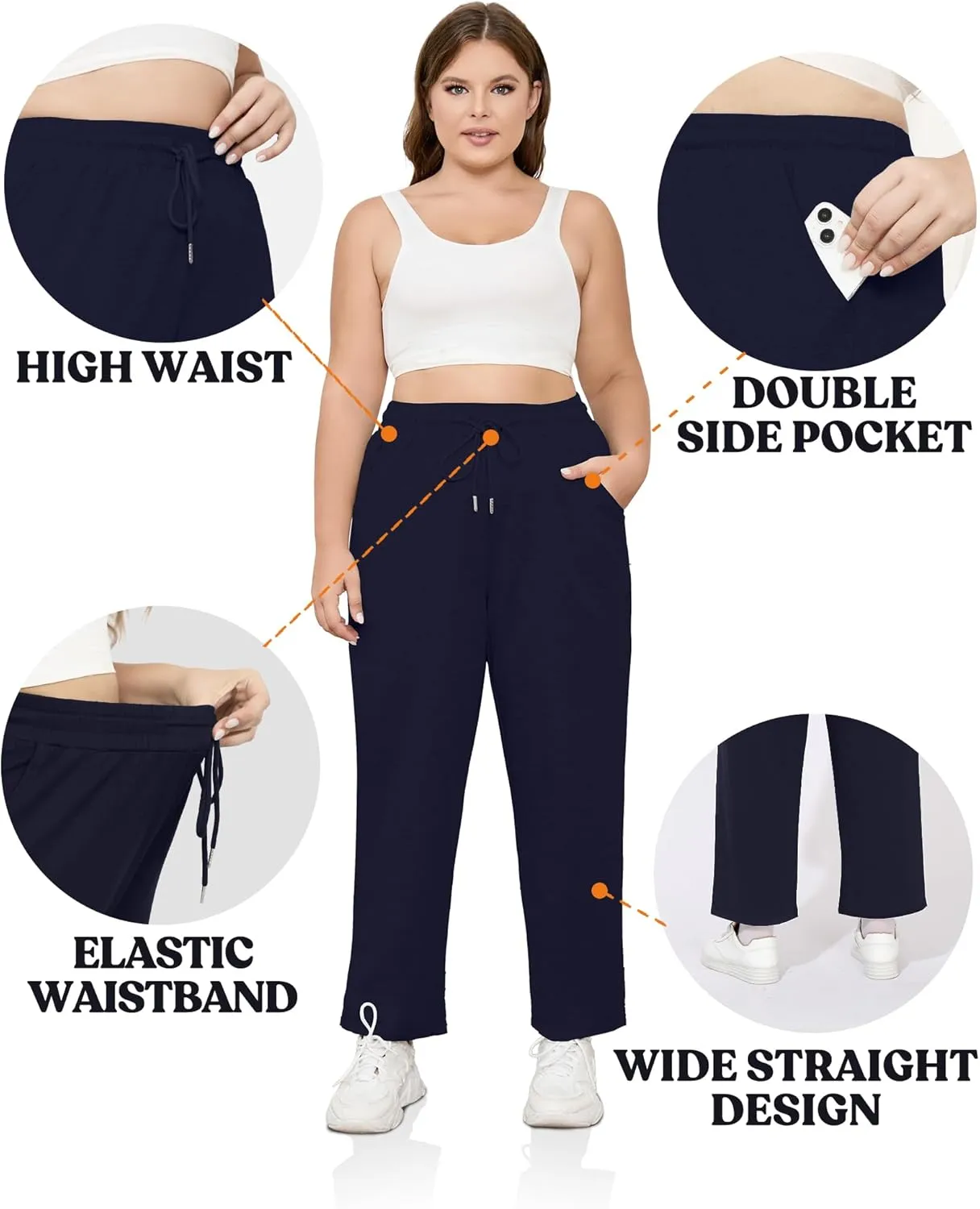FOREYOND Plus Size Sweatpants for Women Wide Leg Yoga Pants Knit Workout Pants with Drawstring Pull-on Stretch Fabric