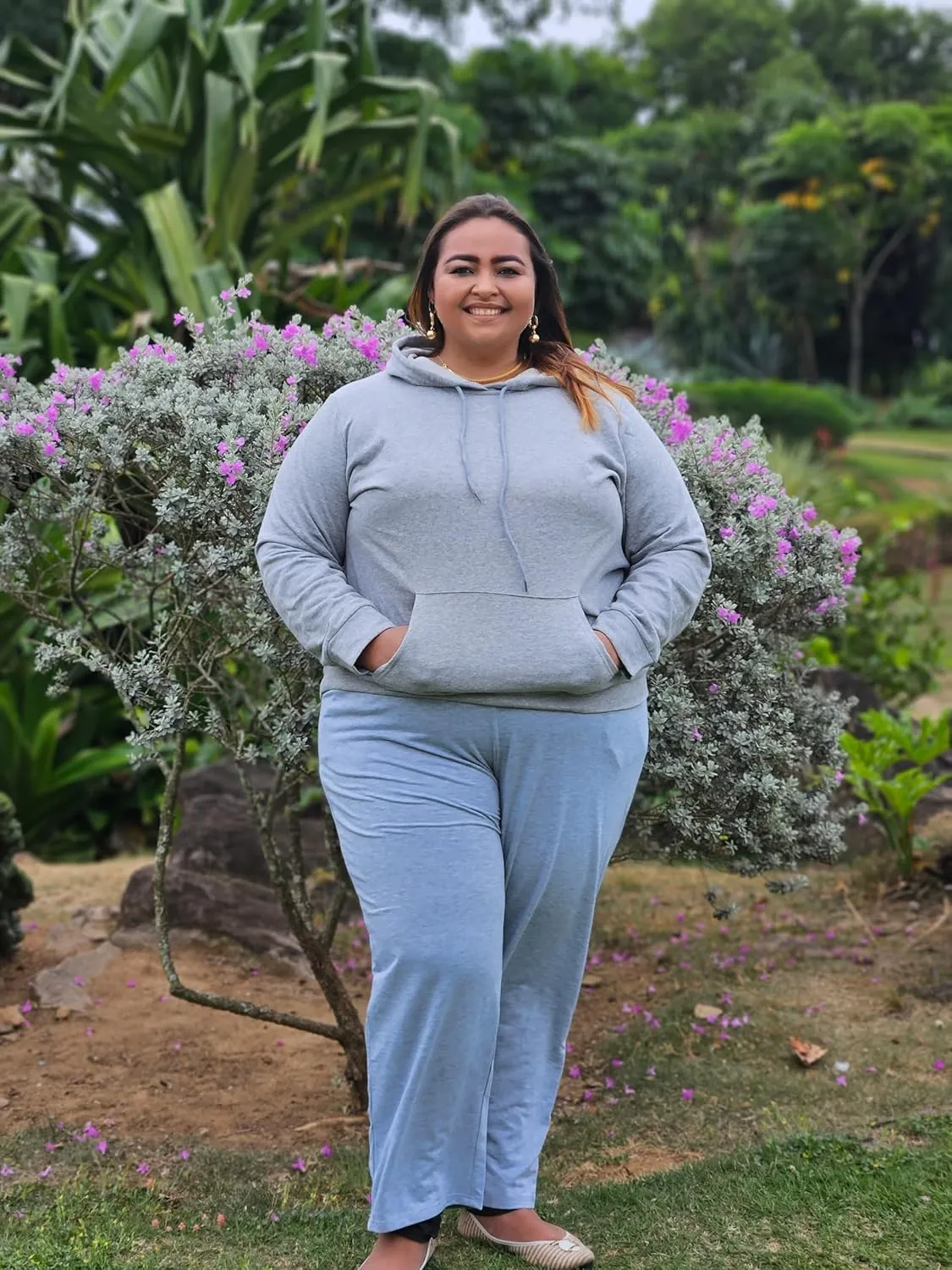 FOREYOND Plus Size Sweatpants for Women Wide Leg Yoga Pants Knit Workout Pants with Drawstring Pull-on Stretch Fabric
