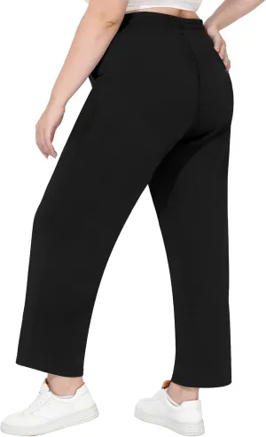 FOREYOND Plus Size Sweatpants for Women Wide Leg Yoga Pants Knit Workout Pants with Drawstring Pull-on Stretch Fabric