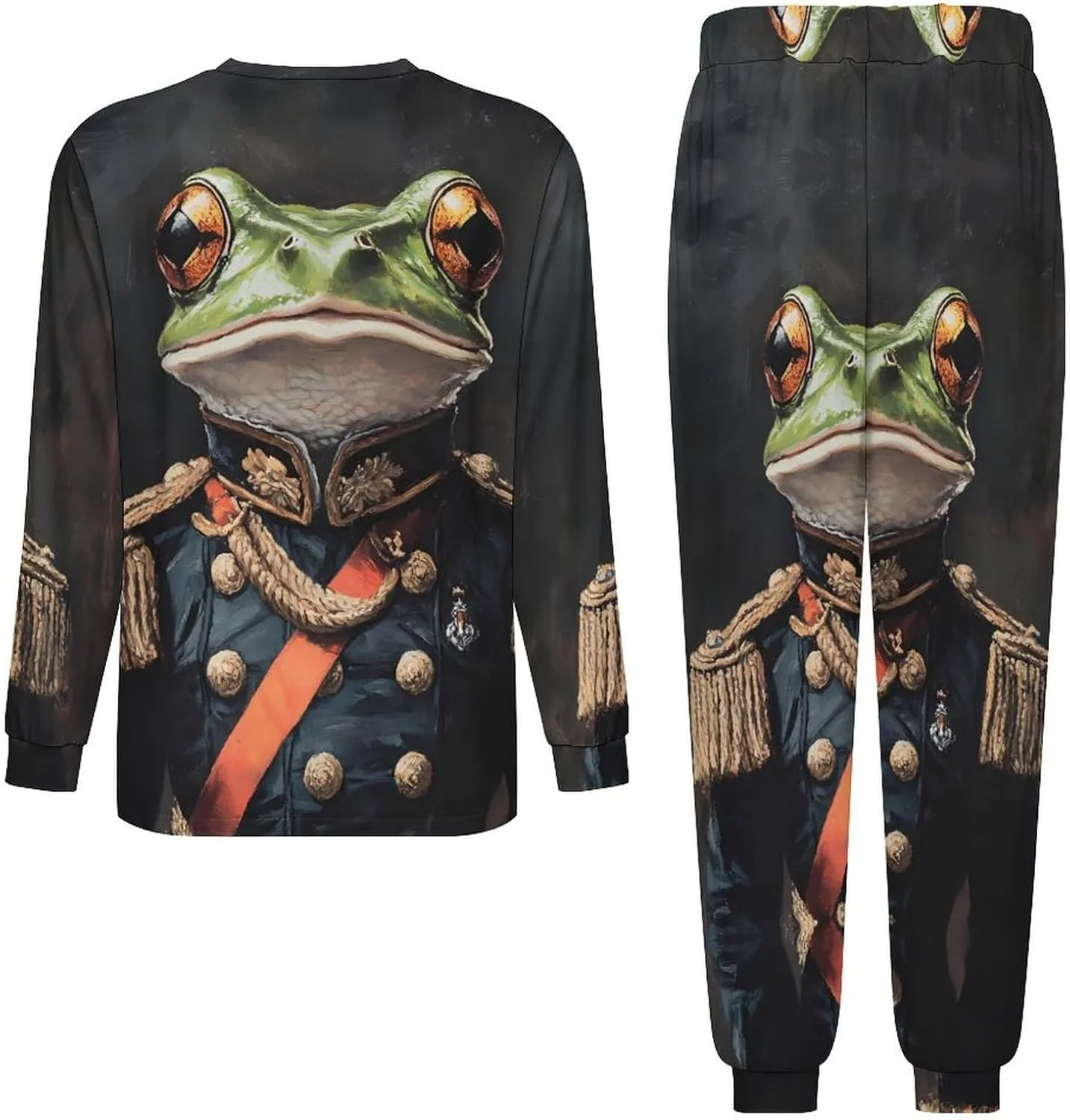 Frog General Admiral Soft Mens Pajamas Set Round Neck Pullover Long Sleeve And Pants Loungewear 2 Piece Pjs Set