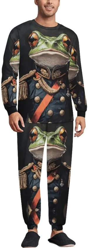 Frog General Admiral Soft Mens Pajamas Set Round Neck Pullover Long Sleeve And Pants Loungewear 2 Piece Pjs Set