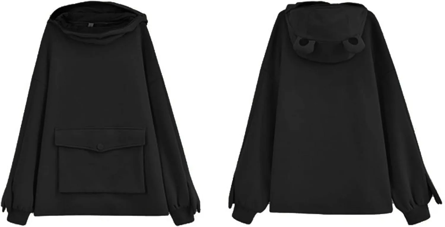 Frog Hoodies for Teen Girls Cute Hoodies Pullover Oversized Kawaii Hooded Sweatshirt Zipper Mouth Frog Hoodie for Women