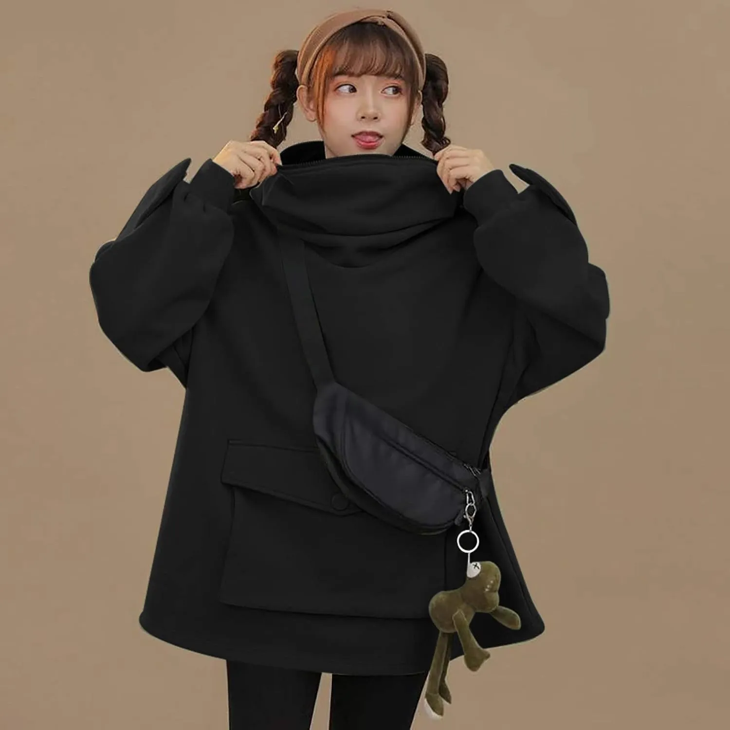 Frog Hoodies for Teen Girls Cute Hoodies Pullover Oversized Kawaii Hooded Sweatshirt Zipper Mouth Frog Hoodie for Women