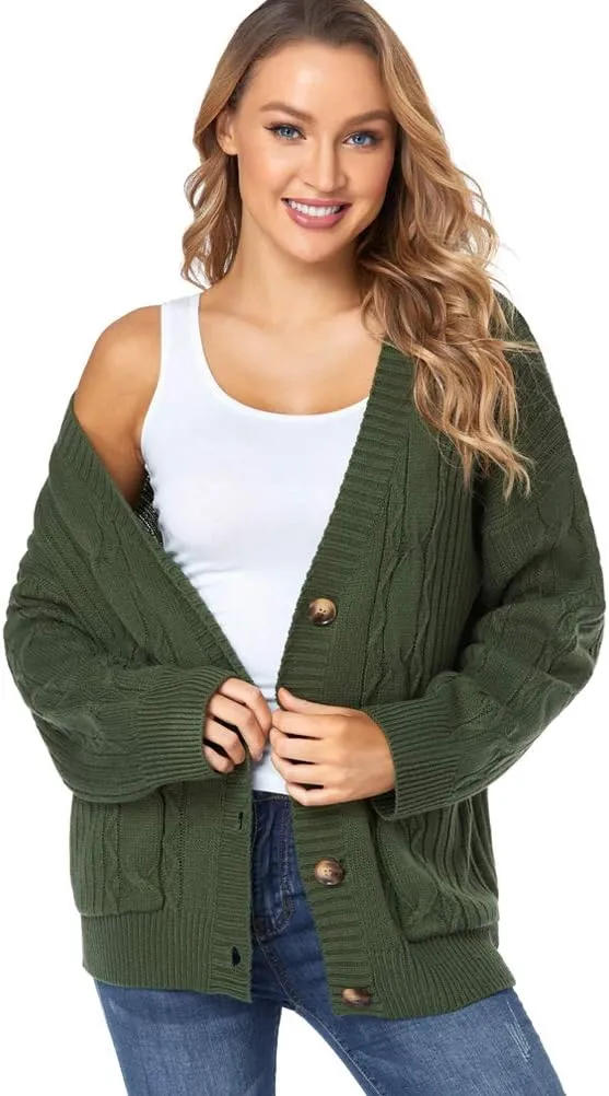 Fuinloth Women's Cardigan Sweater, Oversized Chunky Knit Button Closure with Pockets