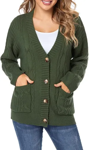 Fuinloth Women's Cardigan Sweater, Oversized Chunky Knit Button Closure with Pockets