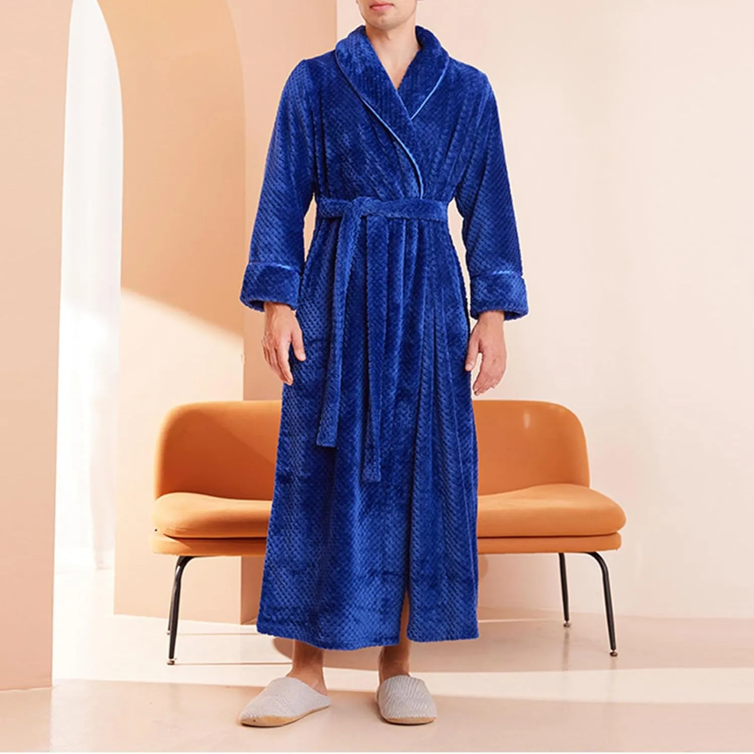 Fuzzy Robes for Women Winter Warm Thick Plush Long Sleeve Bathrobes Solid Casual Long Loungewear with Side Pockets