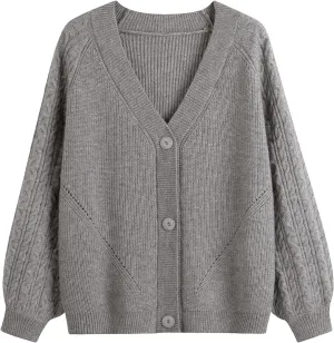 GABERLY Button Down Thickened Sweaters V Neck Open Front Loose Oversized Cardigans Knit Outwear for Women