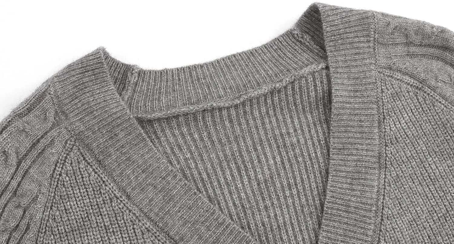 GABERLY Button Down Thickened Sweaters V Neck Open Front Loose Oversized Cardigans Knit Outwear for Women