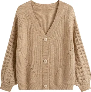 GABERLY Button Down Thickened Sweaters V Neck Open Front Loose Oversized Cardigans Knit Outwear for Women