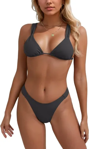 geluboao Bikini Sets for Women Cheeky High Waisted Wide Straps Triangle Thong Bikini High Cut Swimsuits 2 Piece