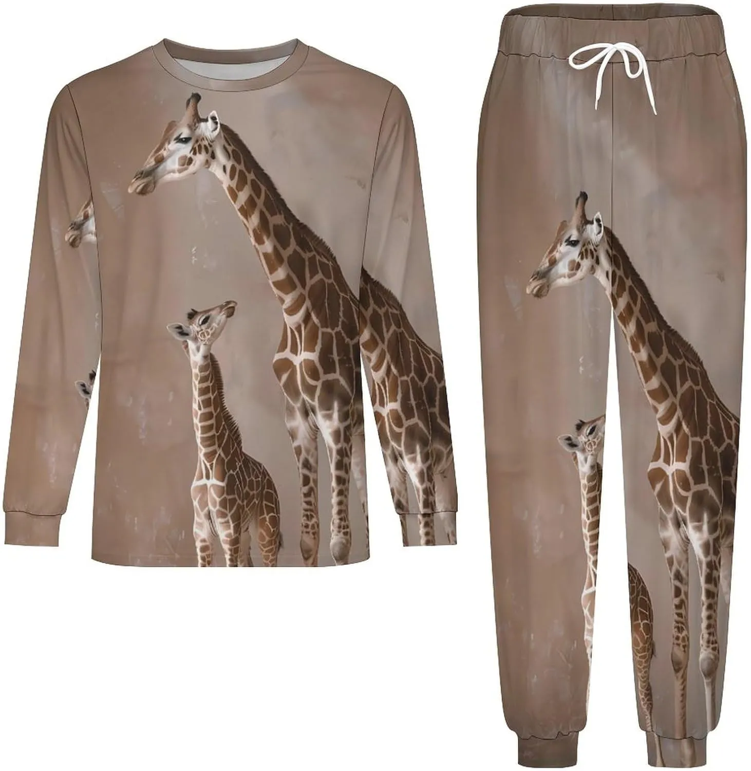 Giraffe Mother Men's Pajama Set Casual Sleepwear Pjs Set Crewneck Shirts And Bottoms Comfy Loungewear