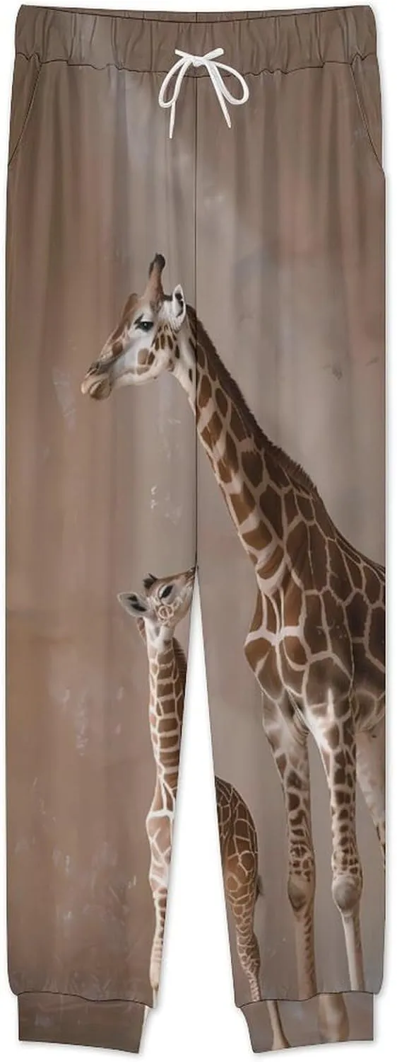 Giraffe Mother Men's Pajama Set Casual Sleepwear Pjs Set Crewneck Shirts And Bottoms Comfy Loungewear