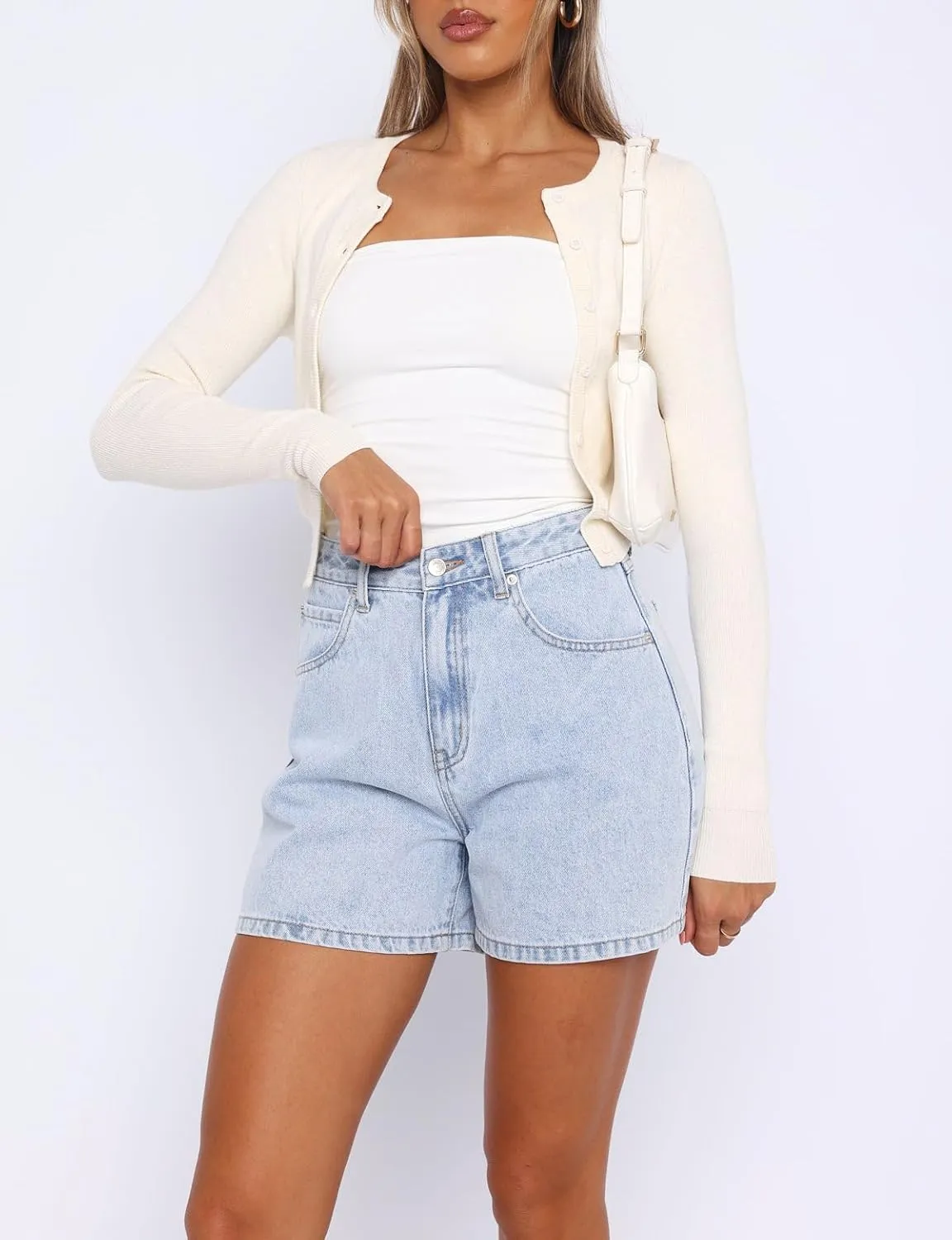 Giraropa Women's 2024 Cropped Cardigan Long Sleeve Button Down Lightweight Shrug Ribbed Knit Sweater Tops