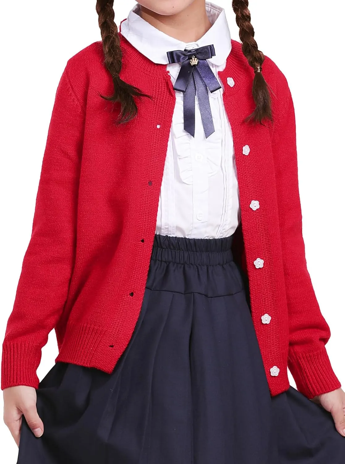 Girls Cardigan Sweater School Uniforms Toddler Long Sleeve Button Knit Solid Sweaters Tops