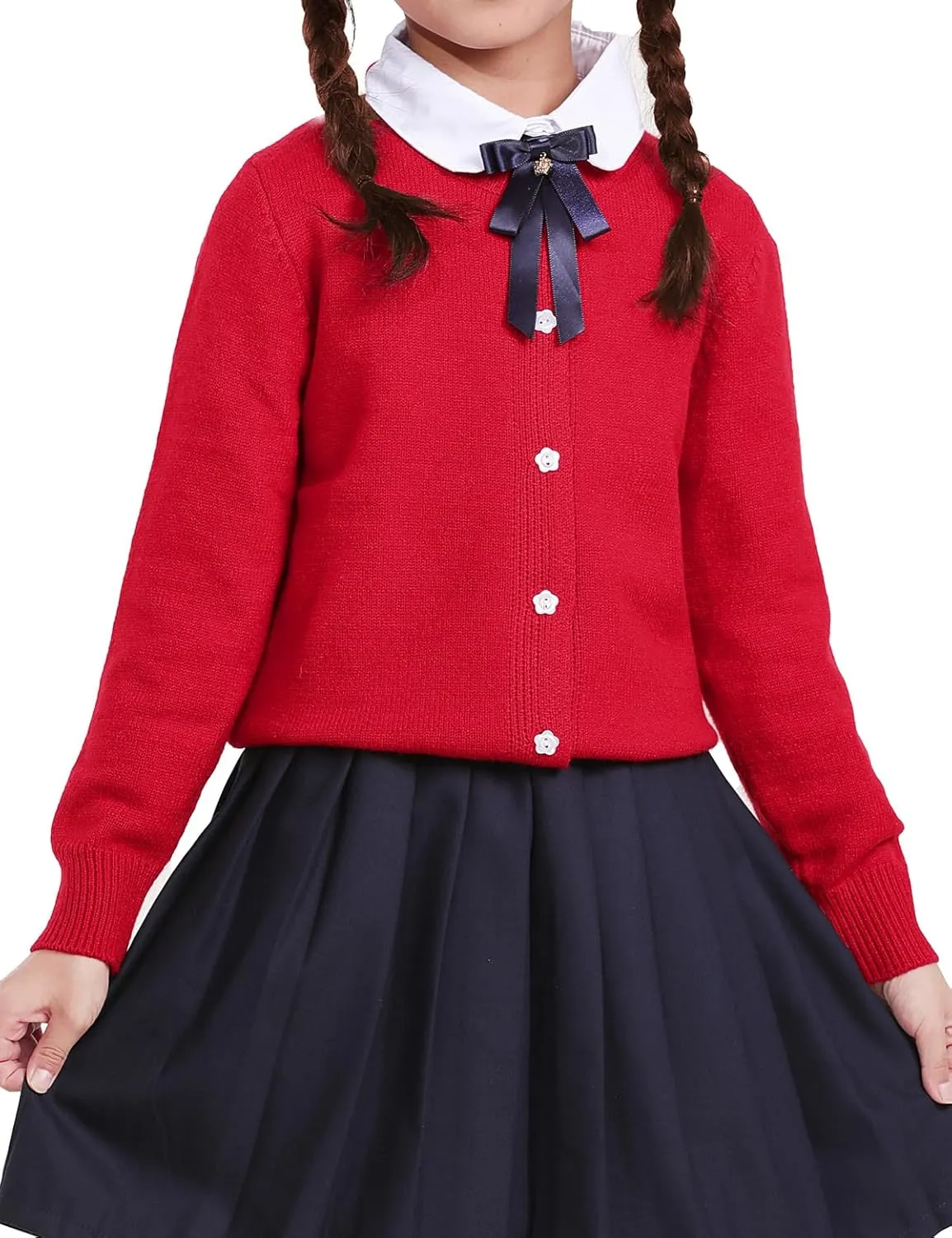 Girls Cardigan Sweater School Uniforms Toddler Long Sleeve Button Knit Solid Sweaters Tops