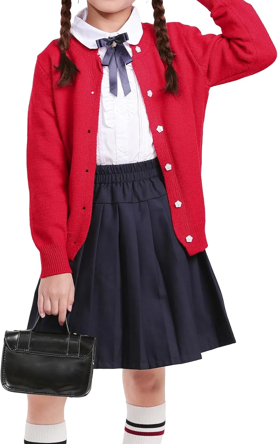 Girls Cardigan Sweater School Uniforms Toddler Long Sleeve Button Knit Solid Sweaters Tops