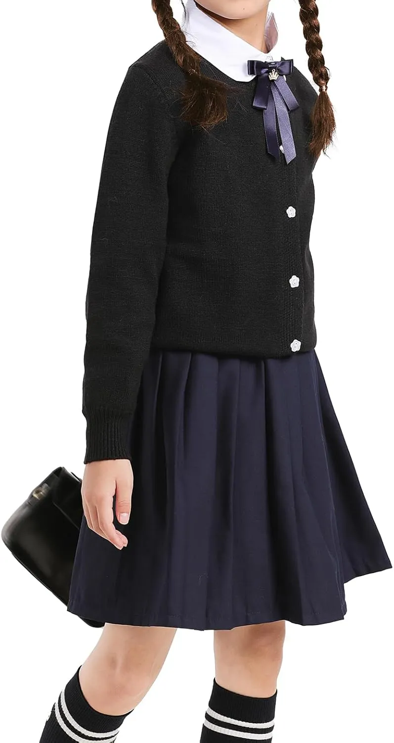 Girls Cardigan Sweater School Uniforms Toddler Long Sleeve Button Knit Solid Sweaters Tops