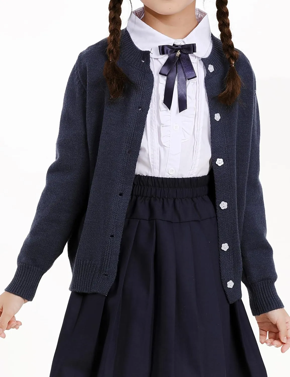 Girls Cardigan Sweater School Uniforms Toddler Long Sleeve Button Knit Solid Sweaters Tops