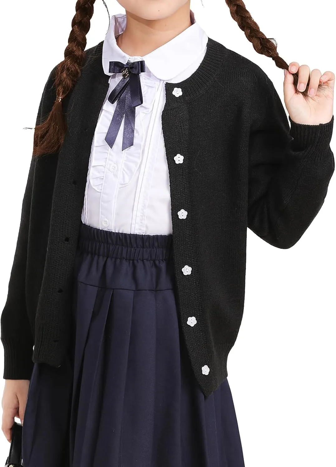 Girls Cardigan Sweater School Uniforms Toddler Long Sleeve Button Knit Solid Sweaters Tops